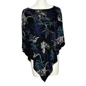 Chicos Travelers Artsy Poncho Size 3 XL Black Colorful Print Boat Neck Acetate